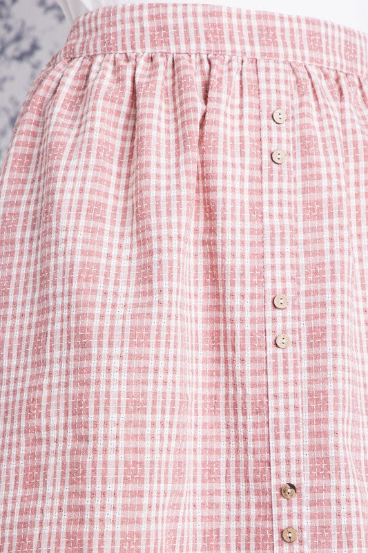 Button Front Elastic Waist Midi Skirt (Mauve)