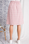 Button Front Elastic Waist Midi Skirt (Mauve)