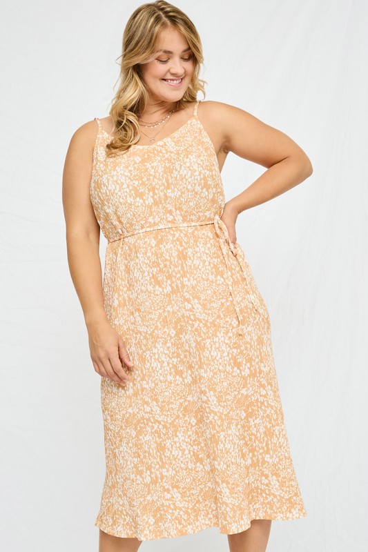 Sleeveless Crinkle Tie Belt Dress (Plus Size)