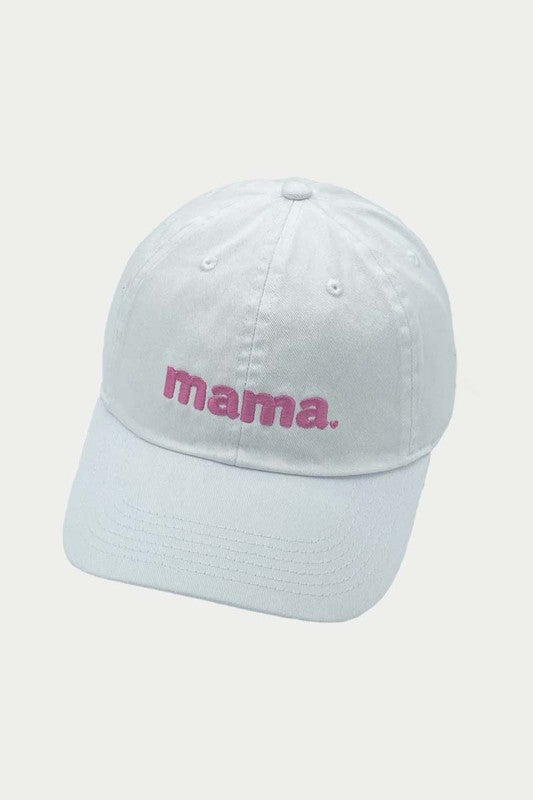 "mama" Block Letter Embroidery Baseball Hat (White + Hot Pink Thread)