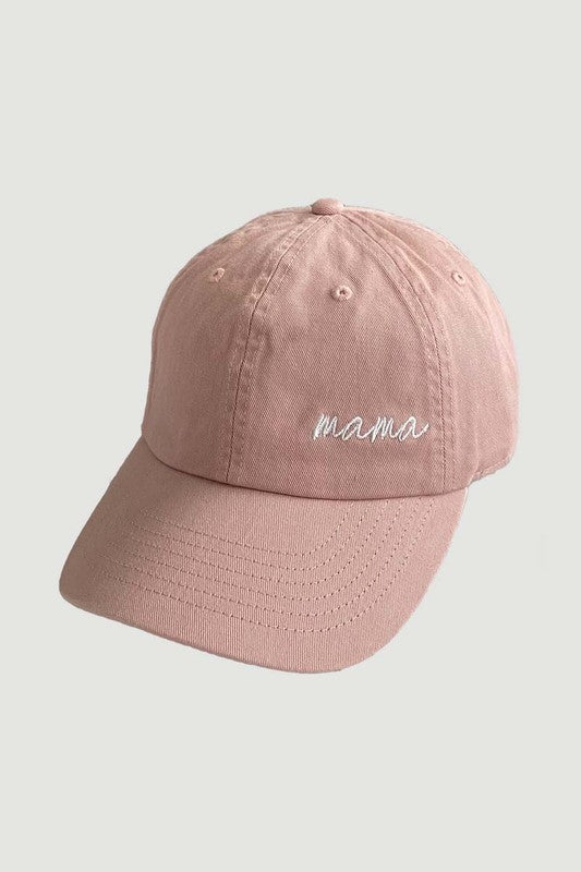 "Mama" Side Script Embroidered Baseball Hat (Smoke Pink)