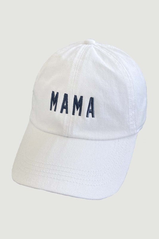 "MAMA" Embroidered Baseball Hat (White)