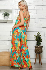 Tropical Print Wide Leg Jumpsuit (Plus Size)