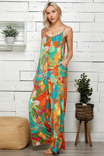 Tropical Print Wide Leg Jumpsuit (Plus Size)