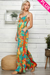 Tropical Print Wide Leg Jumpsuit (Plus Size)
