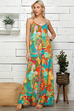 Tropical Print Wide Leg Jumpsuit (Plus Size)