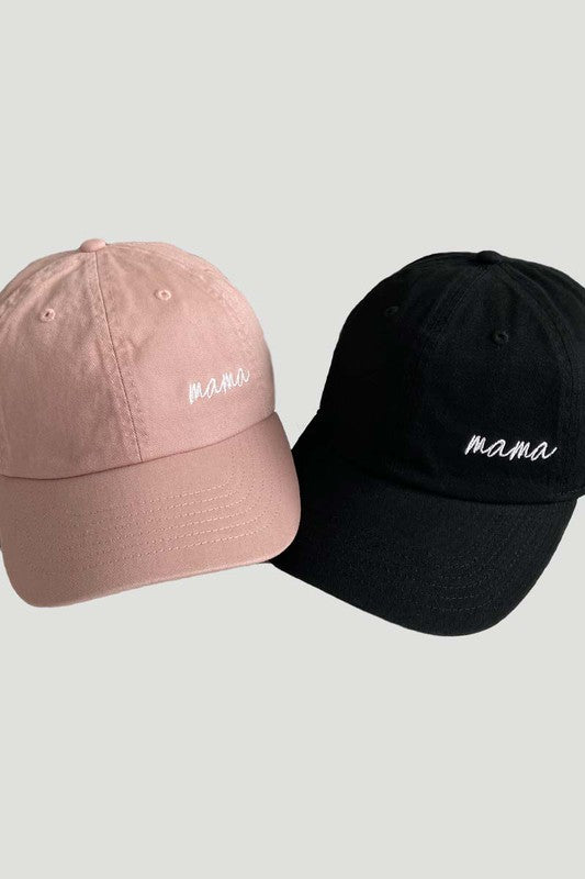 "Mama" Side Script Embroidered Baseball Hat (Black)