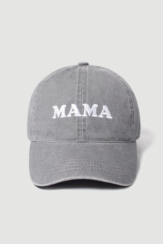 "MAMA" Embroidered Vintage Wash Baseball Hat (Grey)