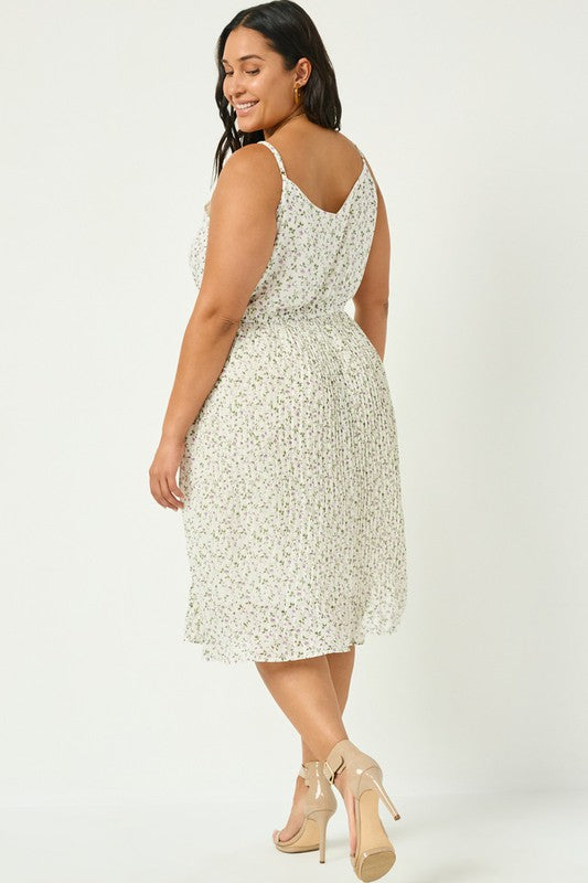Pleated Skirt Sleeveless Tank Dress (Plus Size)
