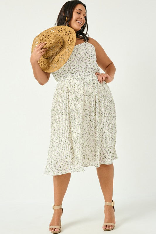 Pleated Skirt Sleeveless Tank Dress (Plus Size)