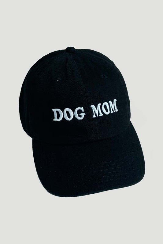 "Dog Mom" Block Letter Embroidered Baseball Hat (Black)