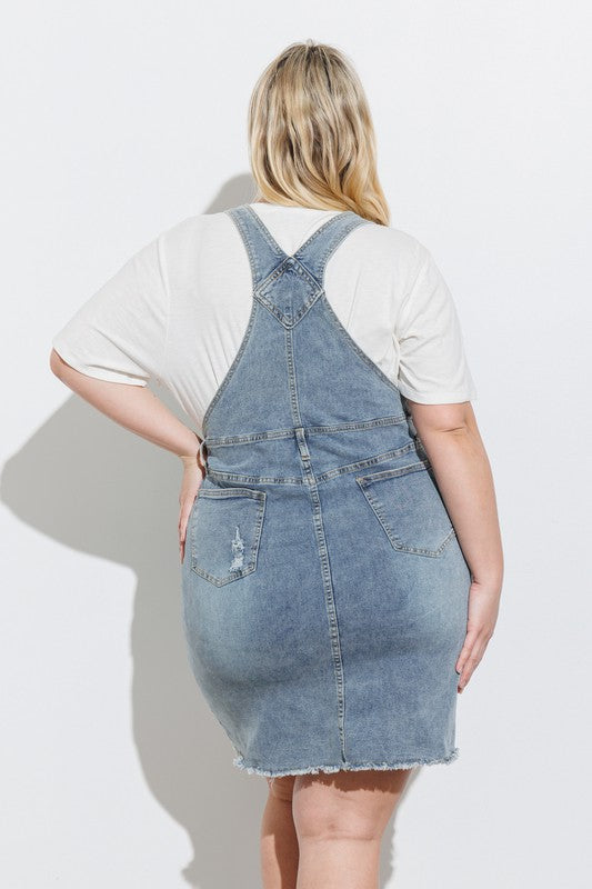 Distressed Bottom Denim Overall Dress (Plus Size)