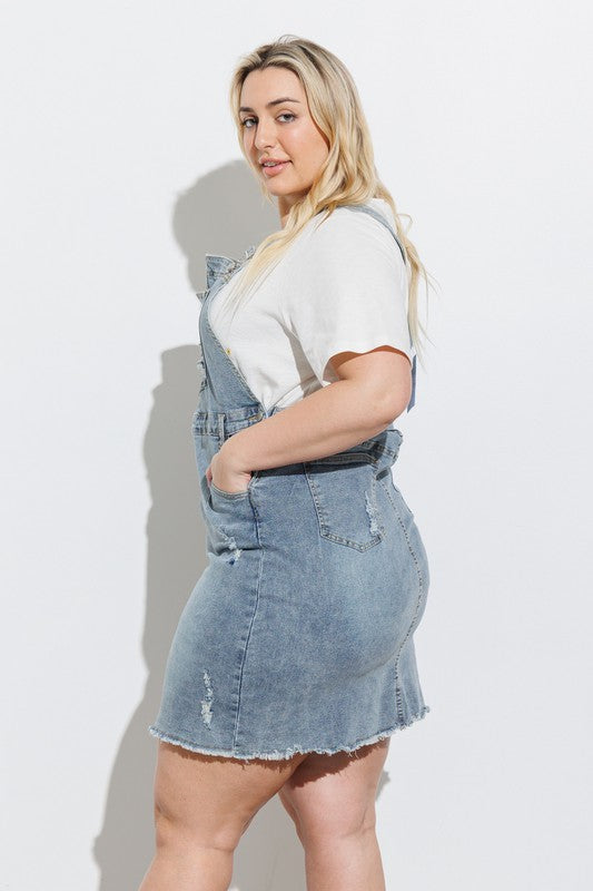 Distressed Bottom Denim Overall Dress (Plus Size)