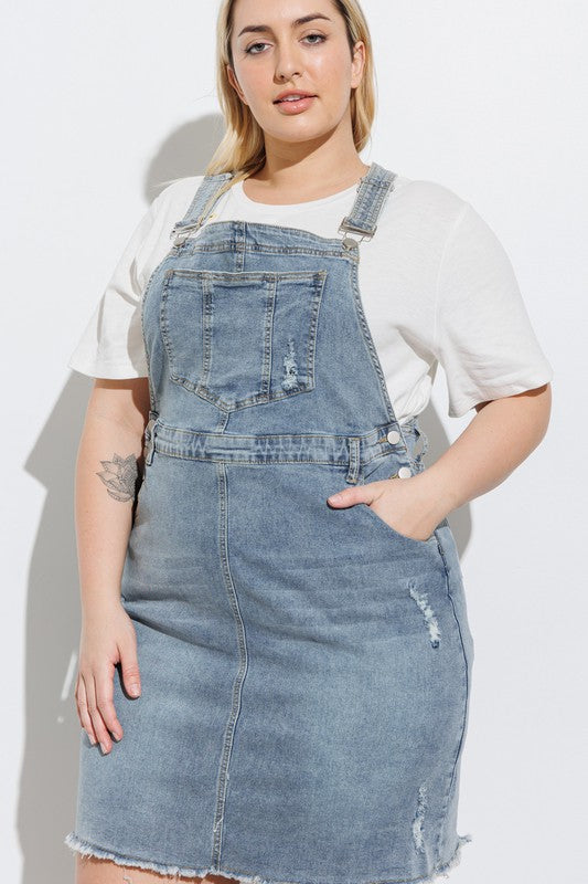 Distressed Bottom Denim Overall Dress (Plus Size)