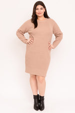 Crew Neck Long Sleeve Sweater Dress (Plus Size)