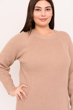 Crew Neck Long Sleeve Sweater Dress (Plus Size)