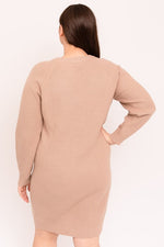 Crew Neck Long Sleeve Sweater Dress (Plus Size)