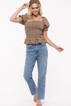 Floral Print Puff Sleeve Smocked Top