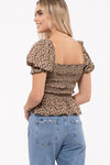 Floral Print Puff Sleeve Smocked Top