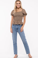 Floral Print Puff Sleeve Smocked Top