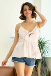 Tie Front Peplum Faux Wrap Cami