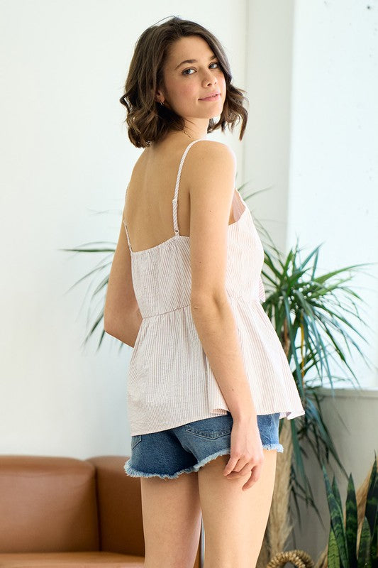 Tie Front Peplum Faux Wrap Cami