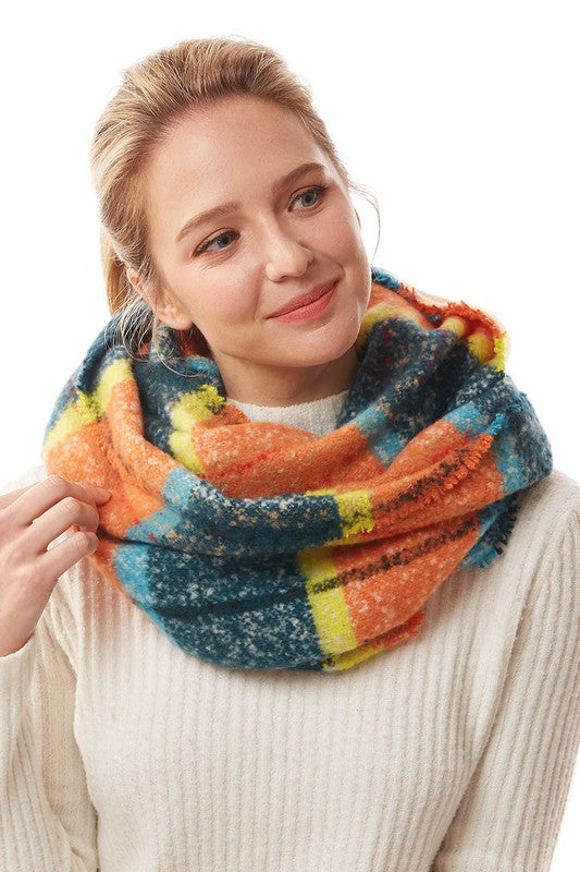 Ultra Soft Plaid Infinity Scarf (Orange)