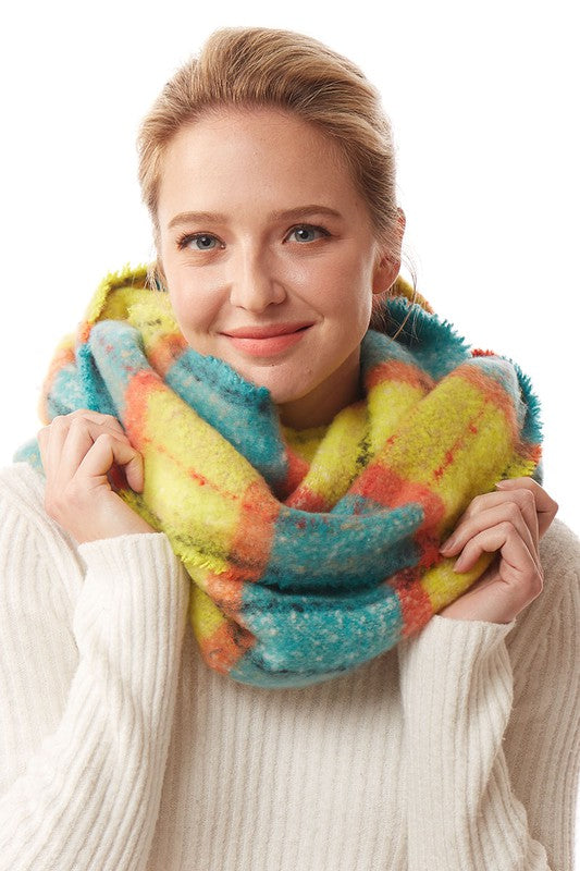 Ultra Soft Plaid Infinity Scarf (Yellow)