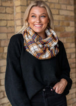 Cream & Mustard Plaid Infinity Scarf