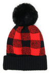 Buffalo Plaid Pom Pom Hat (Red)