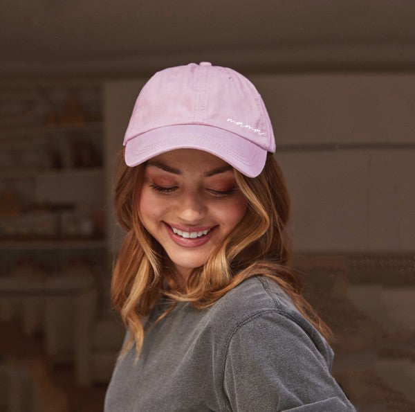 "Mama" Embroidered Side Script Hat (Baby Pink)