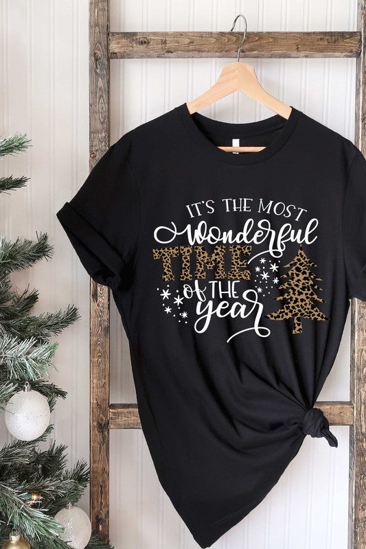 "It's The Most Wonderful Time of the Year" Leopard Print Unisex T-Shirt (Black)