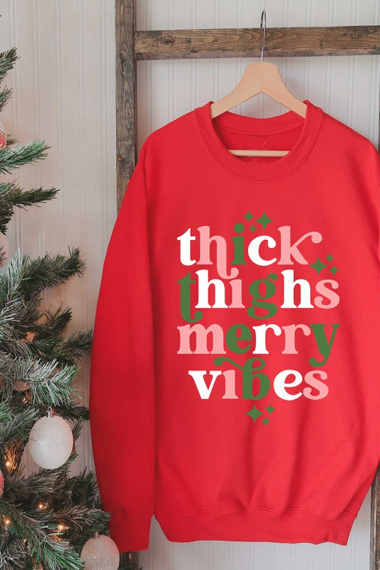 "Thick Thighs Merry Vibes" Unisex Sweatshirt (Red)
