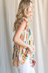 Colorful Print Ruffle Waist Top