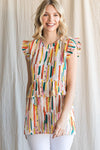 Colorful Print Ruffle Waist Top