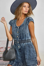 Cap Sleeve Denim Romper