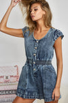 Cap Sleeve Denim Romper