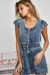 Cap Sleeve Denim Romper
