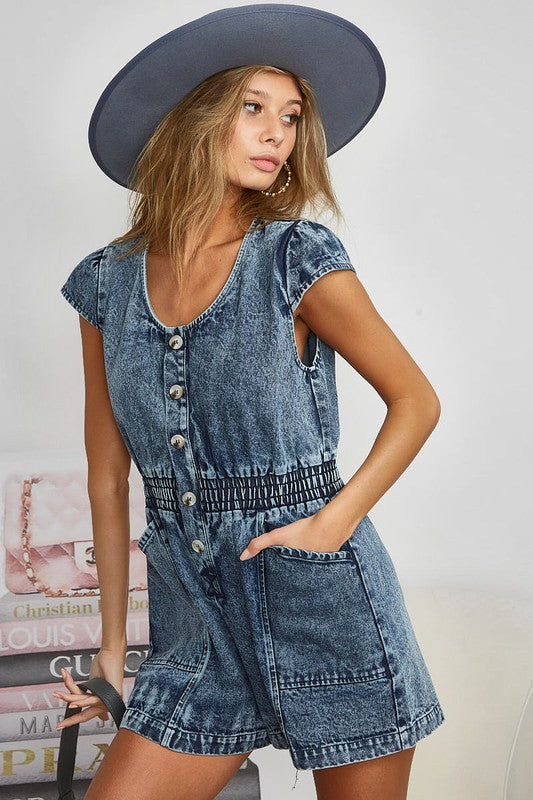 Cap Sleeve Denim Romper