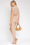 Dolman Sleeve Button Front Jumpsuit (Tan)