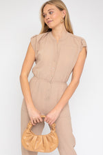 Dolman Sleeve Button Front Jumpsuit (Tan)