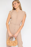 Dolman Sleeve Button Front Jumpsuit (Tan)