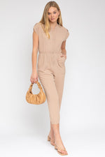 Dolman Sleeve Button Front Jumpsuit (Tan)