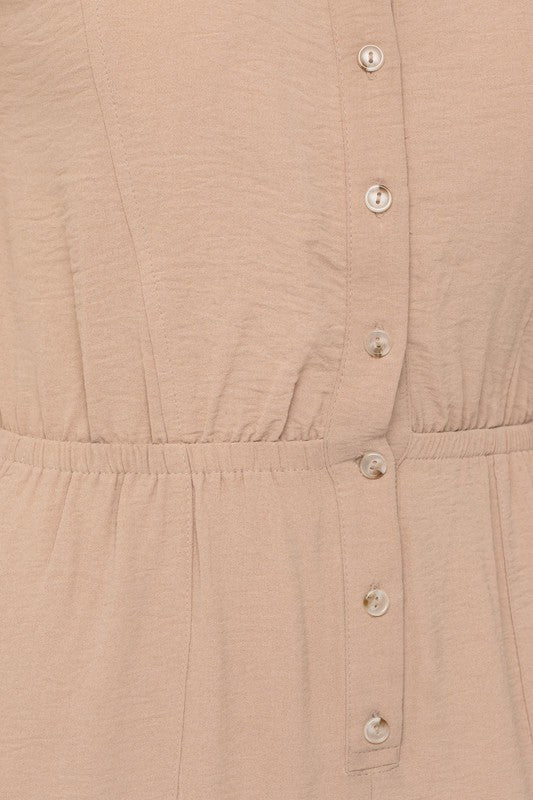 Dolman Sleeve Button Front Jumpsuit (Tan)