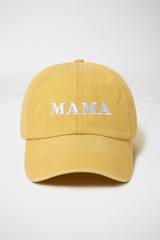 "MAMA" Embroidered Vintage Wash Baseball Hat (Yellow)