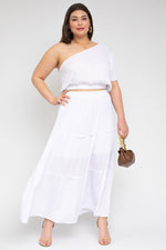 One Shoulder Elastic Waist Top (Plus Size)