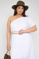 One Shoulder Elastic Waist Top (Plus Size)