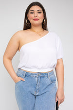 One Shoulder Elastic Waist Top (Plus Size)