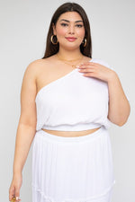 One Shoulder Elastic Waist Top (Plus Size)
