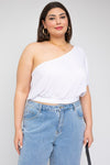 One Shoulder Elastic Waist Top (Plus Size)